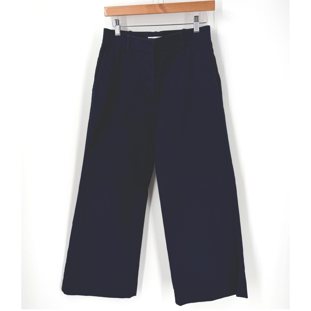 Rebecca Taylor Navy Blue Wide Leg Cropped Cotton Trousers Pants Size 4